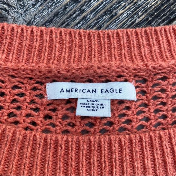American Eagle Outfitters Orange Pointelle Knit Tie Front Sweater - Picture 4 of 5